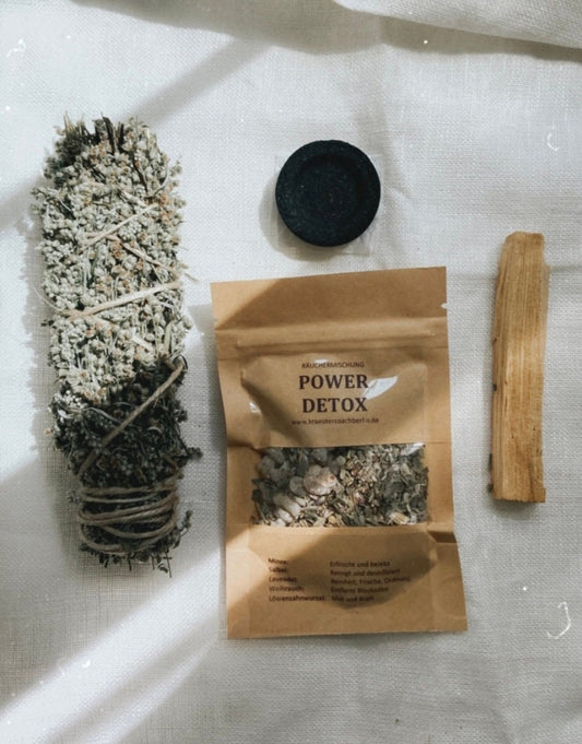 Räucherset zur energetischen Hausreinigung – mit Kräutermischung, Räucherbündel, Palo Santo & Kohle für Klarheit, Frische & Neuanfang.