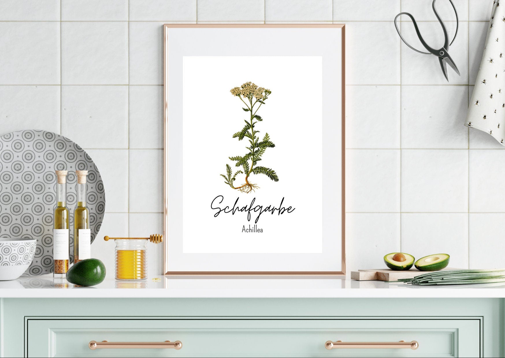 Digitale Kräuterillustration Schafgarbe – Symbol für Heilung und Intuition, als PDF-Download für natürliche Raumgestaltung