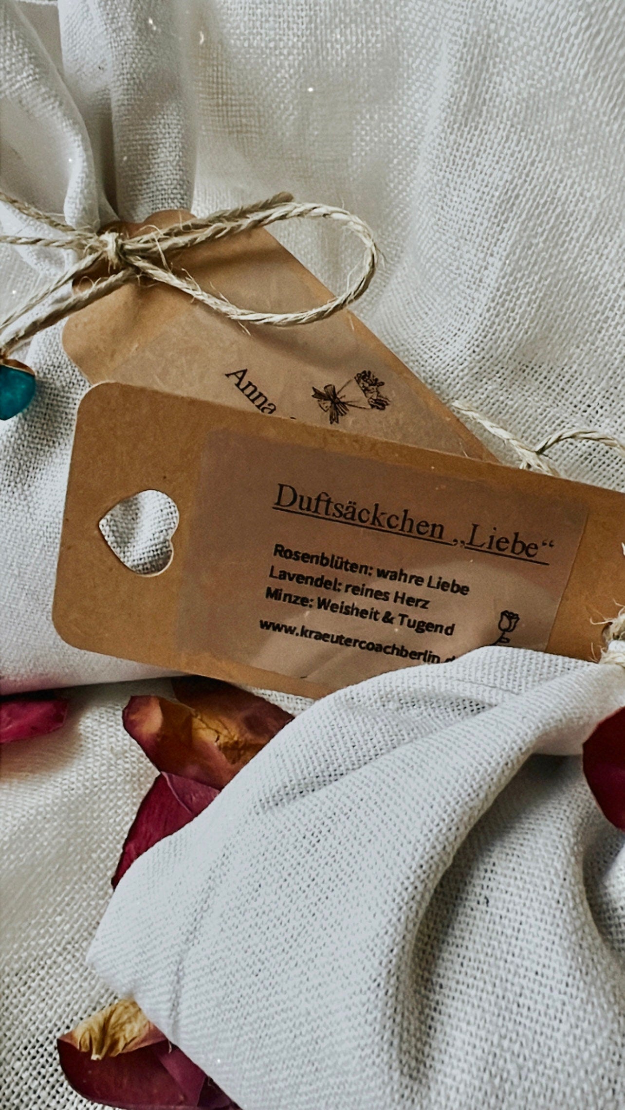 3 Stk. Duftsäckchen "Kräuter der Liebe" mit Kristallherz