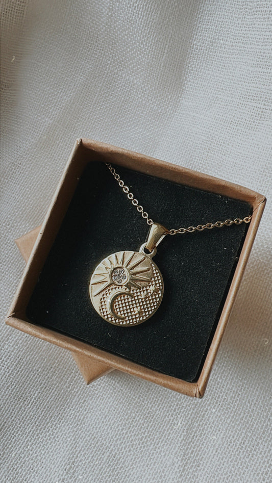 Sonne/Mond  Amulett - Edelstahl - 18K Gold plated