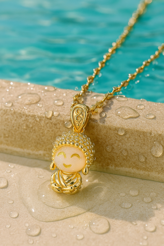 Wasserfeste Buddha-Kette mit 12 mm Anhänger – vergoldeter Edelstahlschmuck für Yoga, Duschen und neue Lebenswege