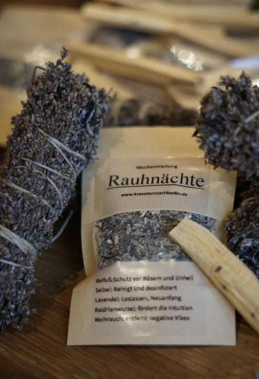 Räucherset für die Rauhnächte mit Mischung, Bündel, Palo Santo und Kohle zur spirituellen Reinigung, Transformation und Neuanfang

